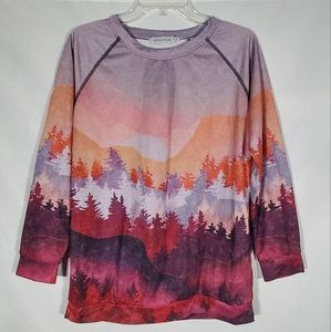MISSLOOK PURPLE SUNSET FOREST TREE MOUNTAIN PULLOVER SWEATSHIRT